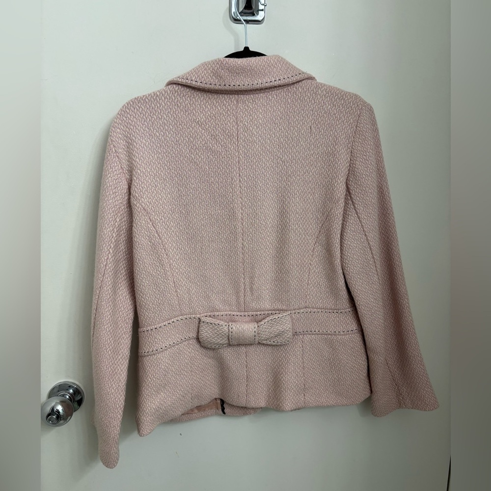 Anthropologie Elevenses pink tweed cropped blazer with back bow - Picture 4 of 14